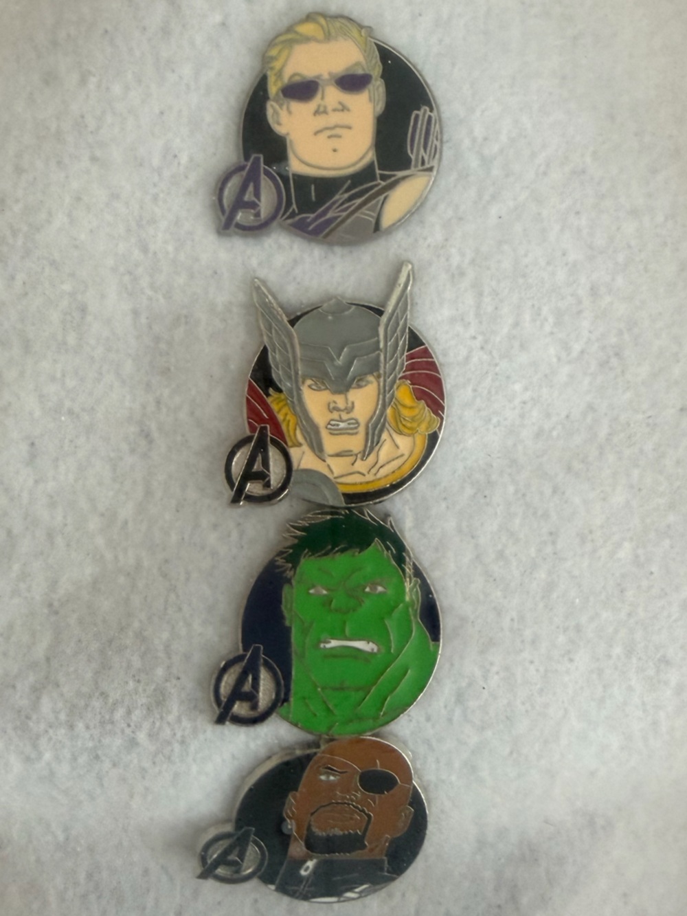 Avengers Character Enamel Pin Set - Hulk, Thor, Hawkeye Rare Vintage Collectible